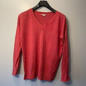 Eileen Fisher Organic Cotton V Neck Sweater Coral Size Small